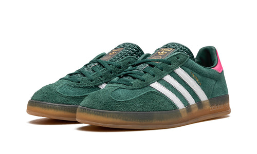 adidas Gazelle Indoor Sneakers - Forest Green and White with Pink Heel and Gum Sole