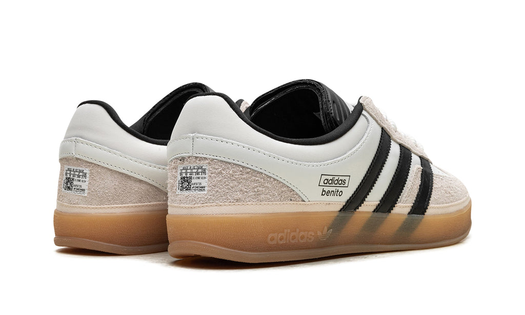adidas Gazelle Indoor Sneakers - White & Black with Benito Branding and Gum Sole