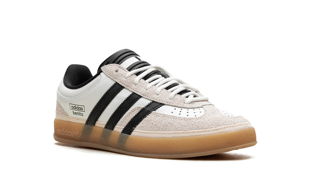 adidas Gazelle Indoor Sneakers - White & Black with Benito Branding and Gum Sole