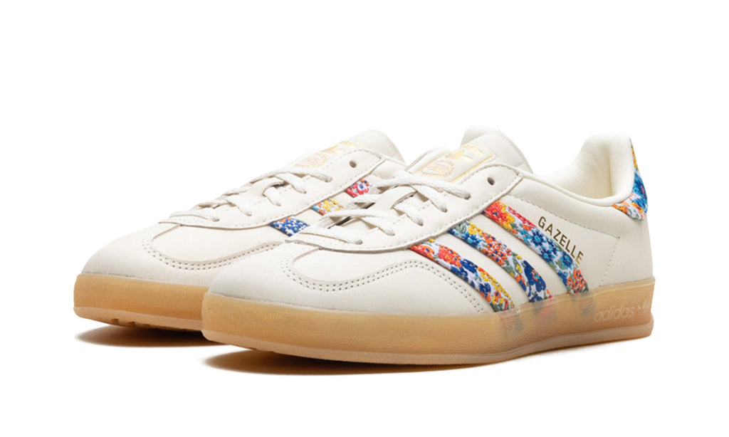 adidas Gazelle Indoor Sneakers - Cream with Multicolor Floral Stripes and Gum Sole