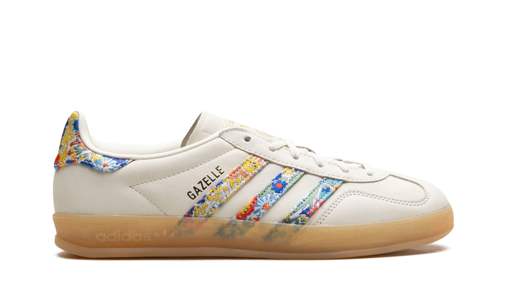 adidas Gazelle Indoor Sneakers - Cream with Multicolor Floral Stripes and Gum Sole