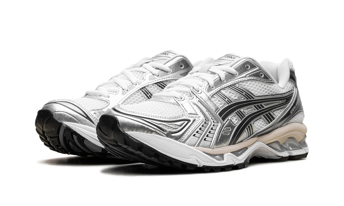 ASICS GEL-KAYANO 14 Sneakers - White and Metallic Silver with Black Accents