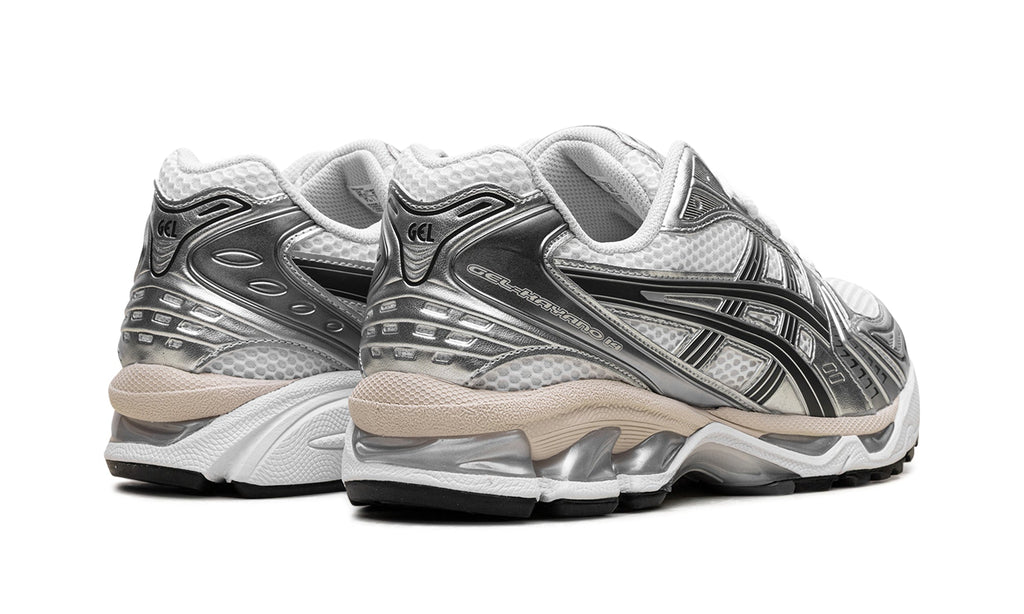 ASICS GEL-KAYANO 14 Sneakers - White and Metallic Silver with Black Accents