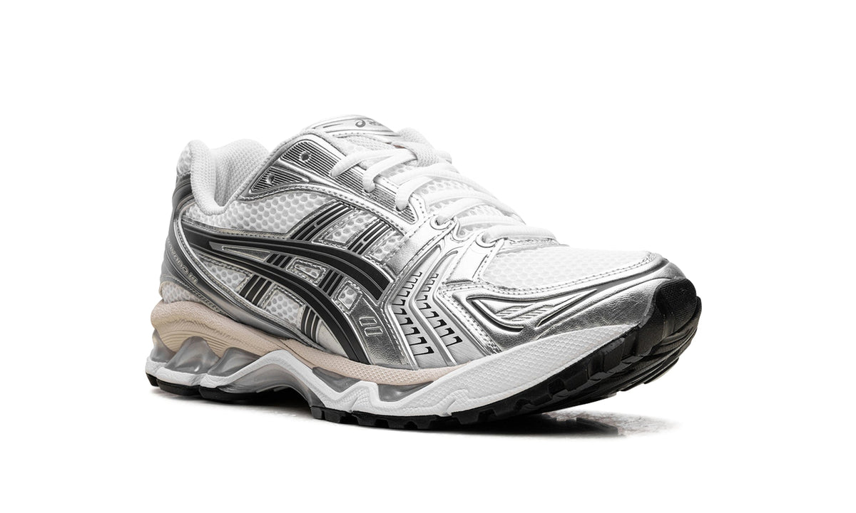 ASICS GEL-KAYANO 14 Sneakers - White and Metallic Silver with Black Accents