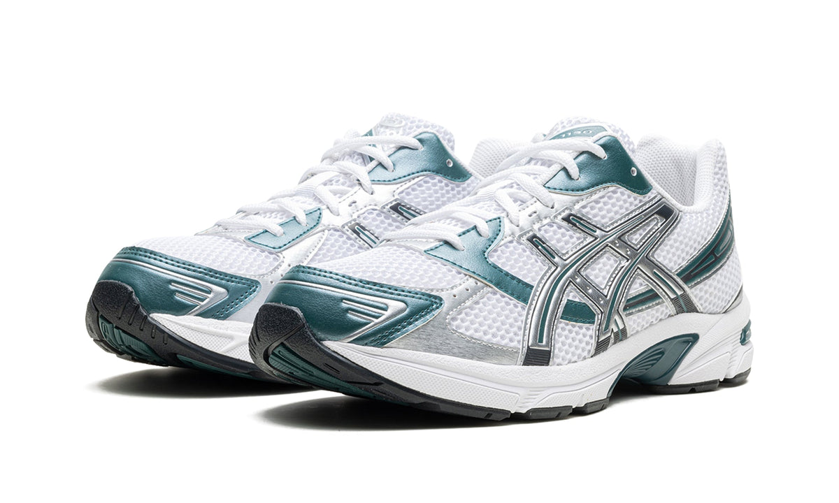 ASICS GEL-1130 Sneakers – White Mesh, Metallic Silver Overlays & Deep Teal Accents