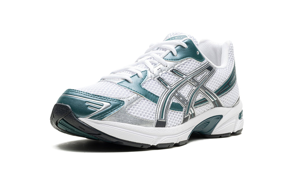ASICS GEL-1130 Sneakers – White Mesh, Metallic Silver Overlays & Deep Teal Accents