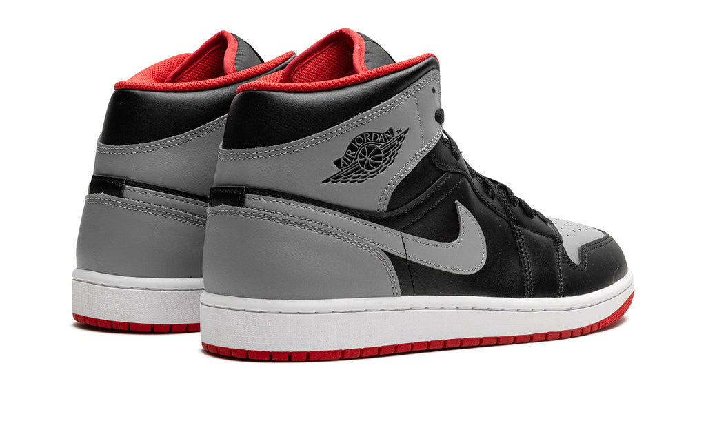 Air Jordan 1 Mid Sneakers - Black and Gray with Red Accents