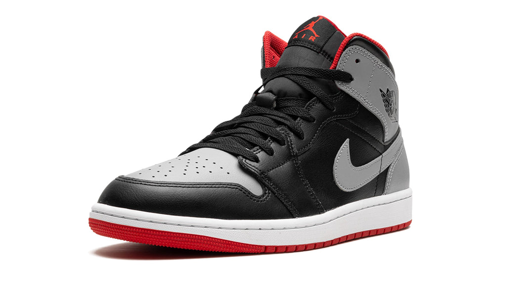 Air Jordan 1 Mid Sneakers - Black and Gray with Red Accents