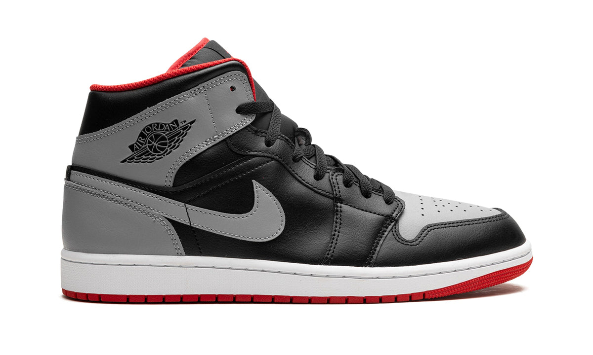 Air Jordan 1 Mid Sneakers - Black and Gray with Red Accents