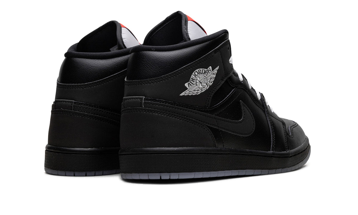 Air Jordan 1 Mid SE Sneakers - Black & Grey with White Laces and Red Accents