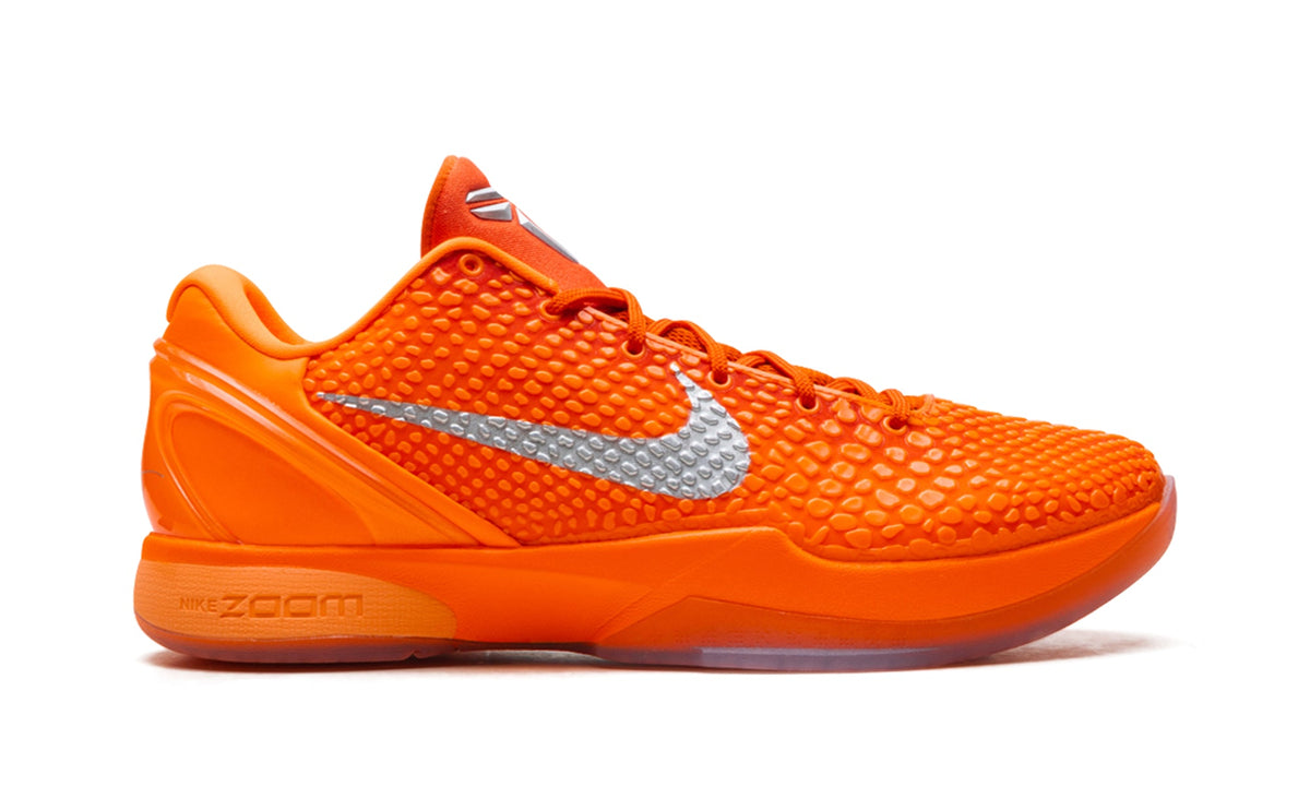 Nike Kobe 6 Sneakers - Bright Orange with Silver Swooshes and Scale-Textured Upper