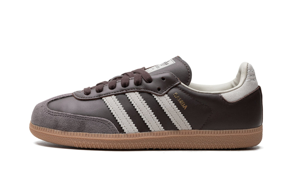 adidas Samba OG Sneakers - Dark Brown and Grey with Off-White Stripes and Gum Sole