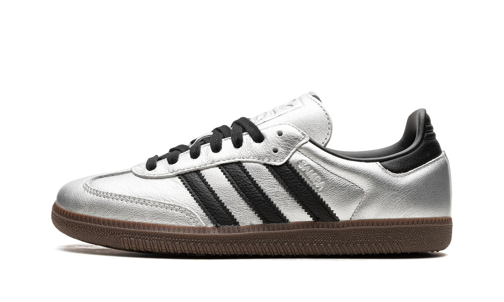 adidas Samba OG Sneakers - Metallic Silver and Black with Dark Brown Gum Sole