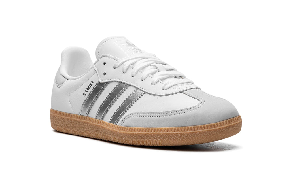 adidas Samba OG Sneakers - White and Metallic Silver with Gum Sole