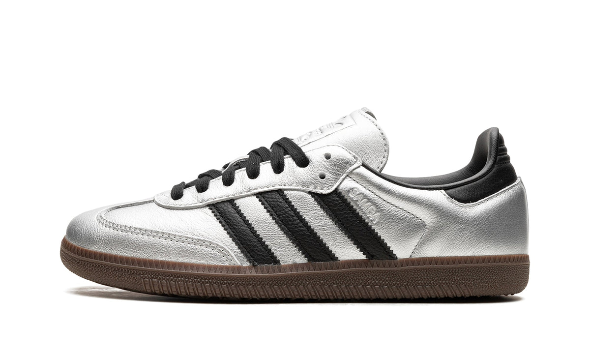 adidas Samba OG Sneakers - Metallic Silver and Black with Dark Brown Gum Sole