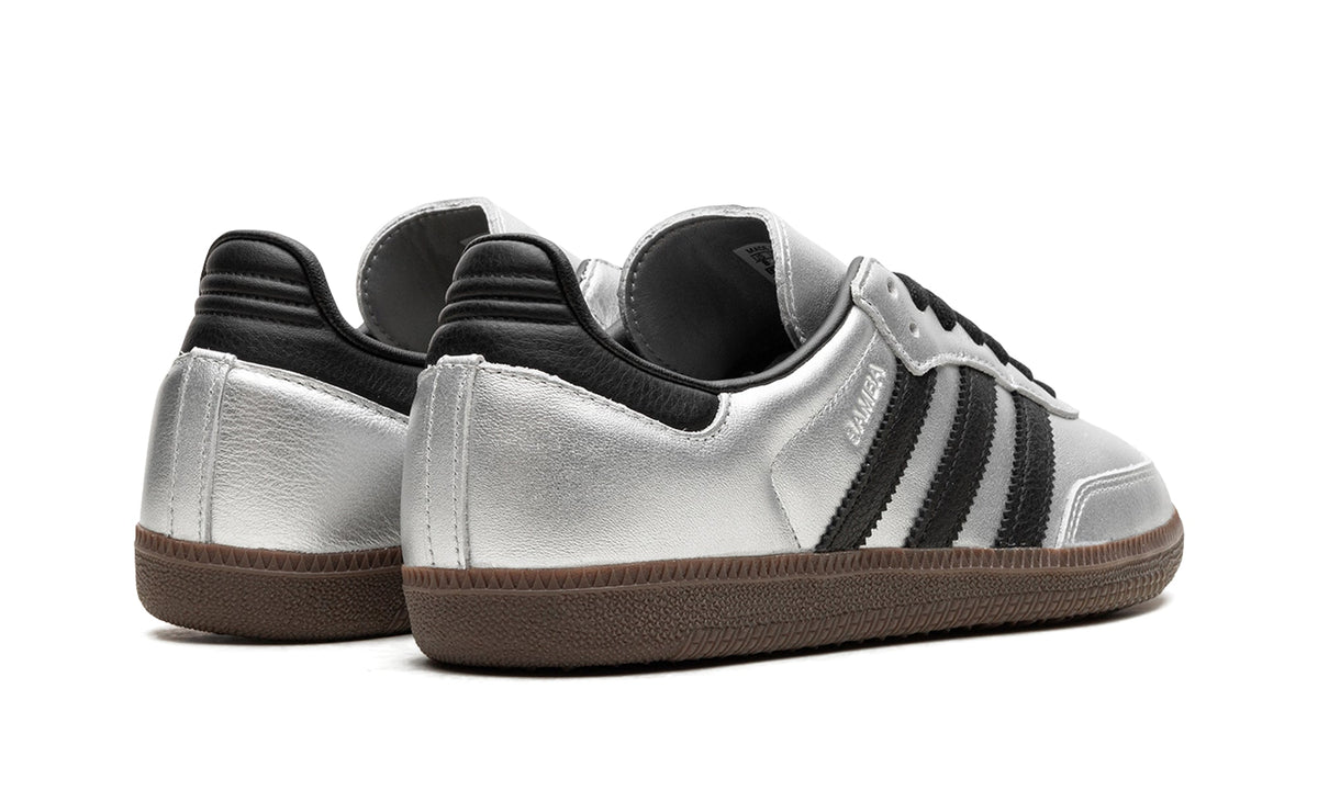 adidas Samba OG Sneakers - Metallic Silver and Black with Dark Brown Gum Sole