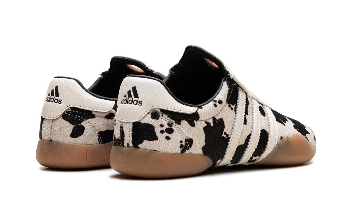 adidas Taekwondo Mei Slip-On Shoes - Black and Cream Cow Print with Gum Sole