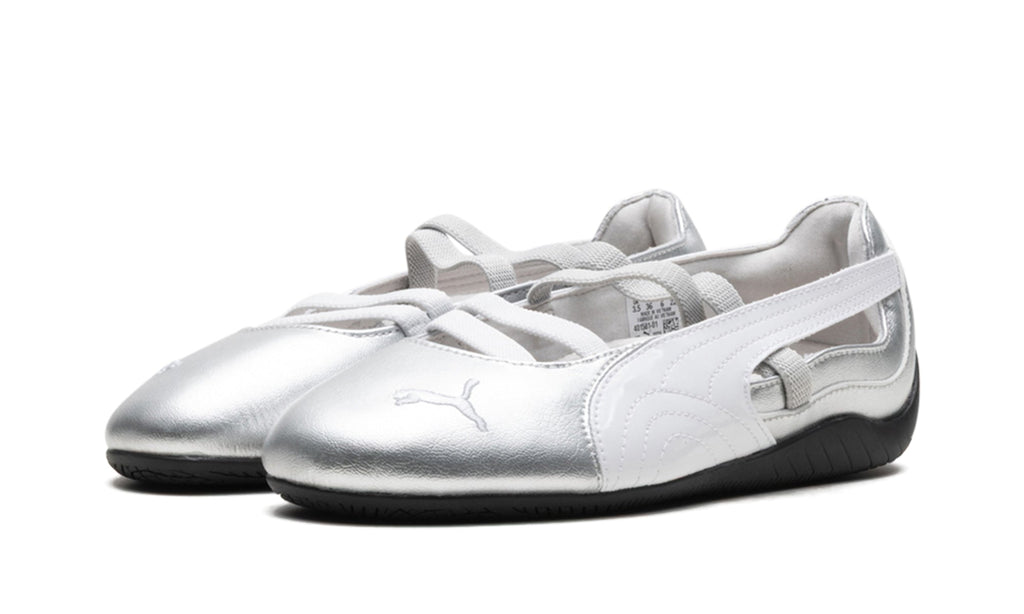 PUMA Speedcat Ballet Flats - Metallic Silver and White with Black Outsole