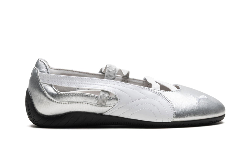 PUMA Speedcat Ballet Flats - Metallic Silver and White with Black Outsole