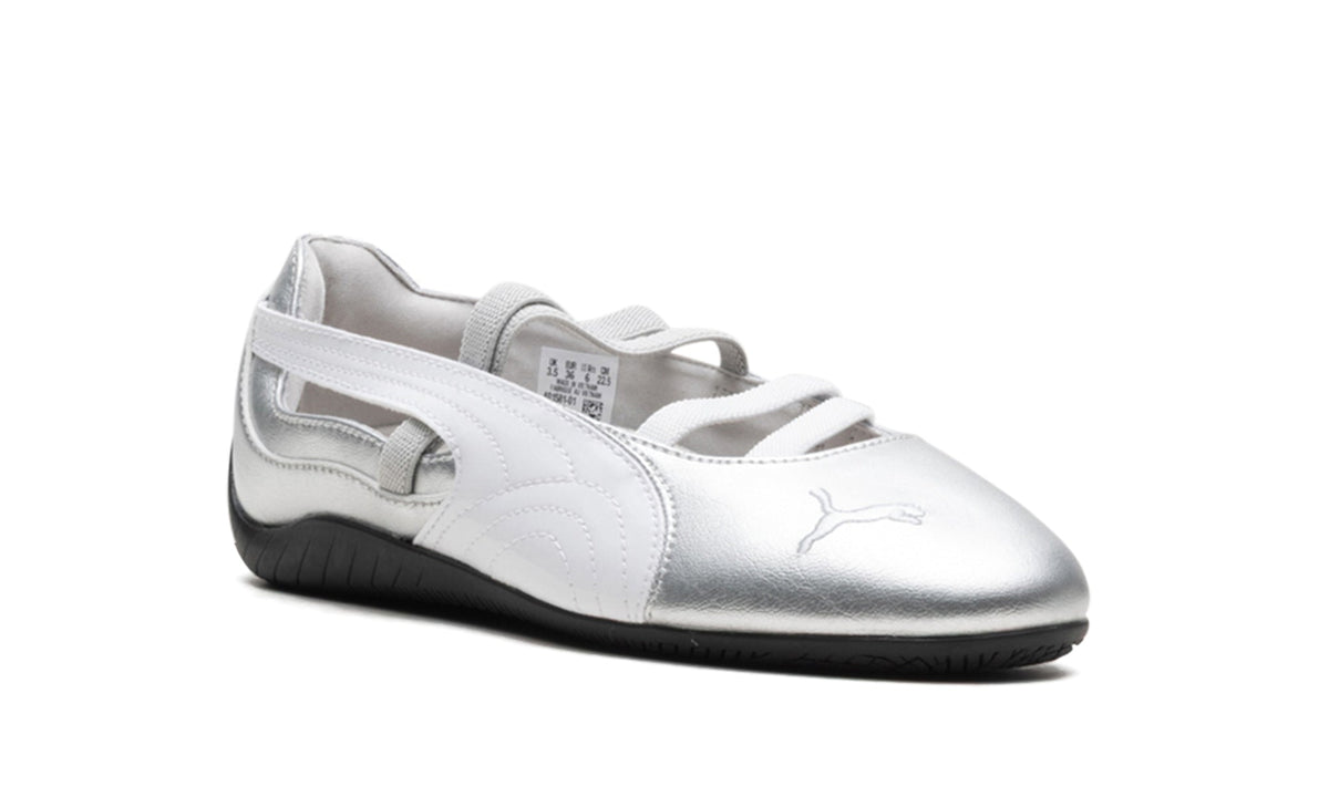 PUMA Speedcat Ballet Flats - Metallic Silver and White with Black Outsole
