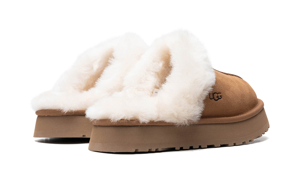 UGG Disquette Platform Slippers - Chestnut Brown with Cream Trim