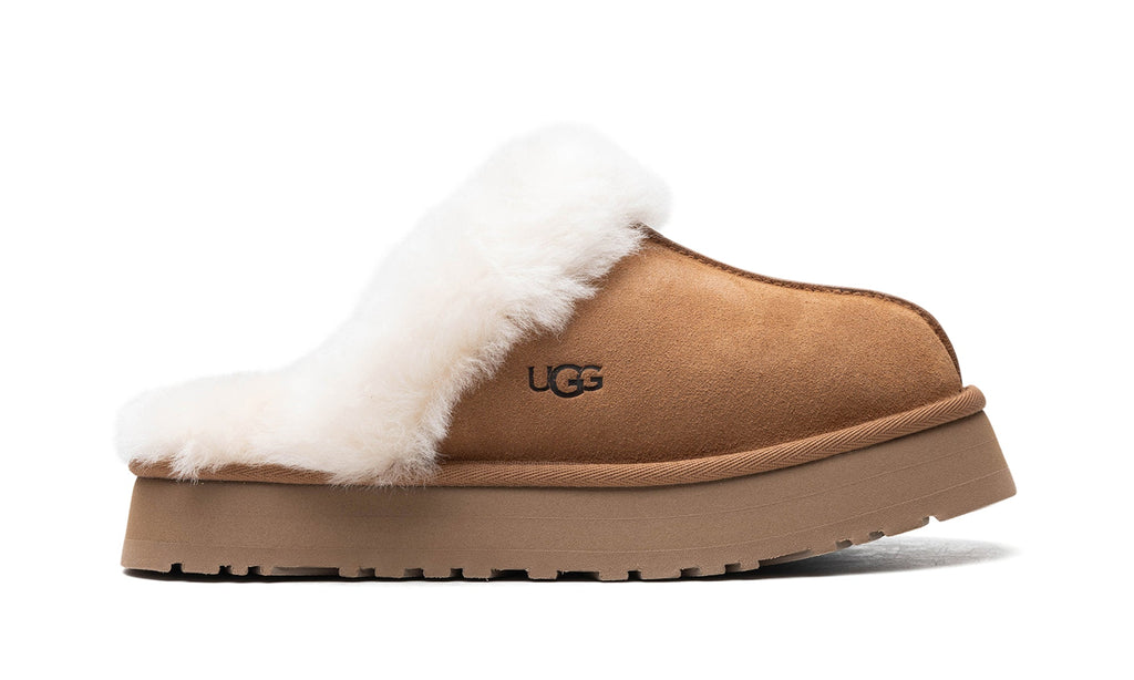 UGG Disquette Platform Slippers - Chestnut Brown with Cream Trim