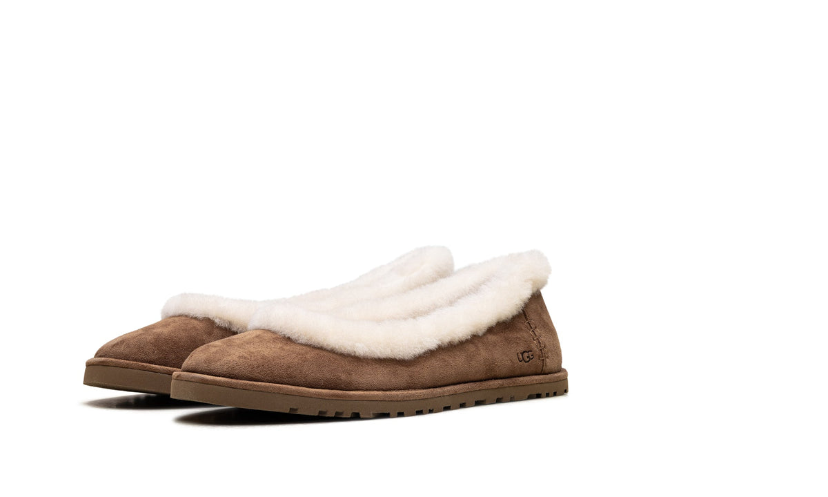 UGG Zora Ballet Flats - Chestnut Brown with Cream Plush Trim