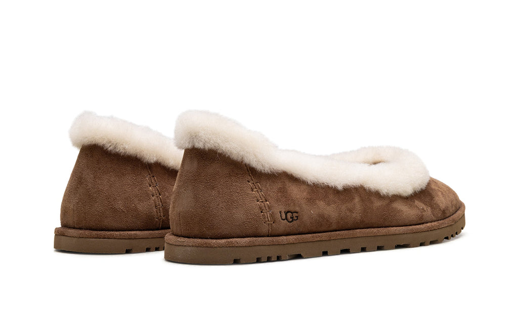 UGG Zora Ballet Flats - Chestnut Brown with Cream Plush Trim