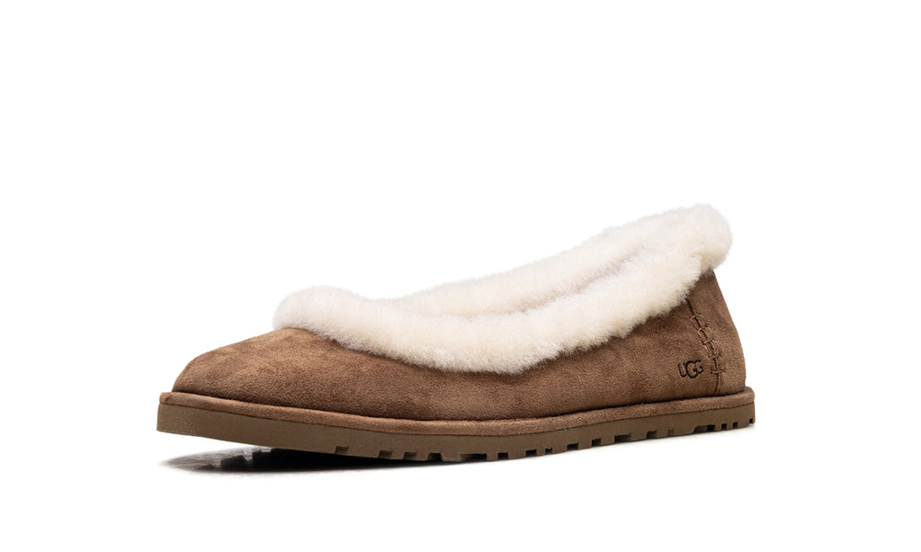 UGG Zora Ballet Flats - Chestnut Brown with Cream Plush Trim
