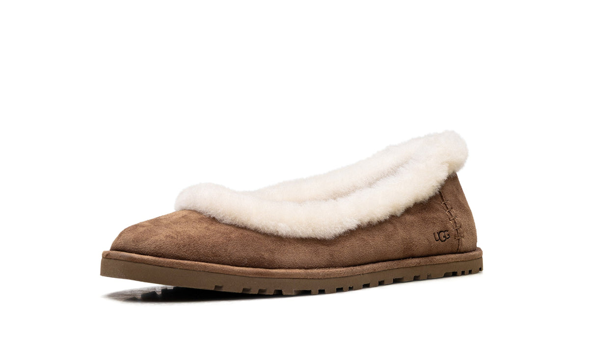 UGG Zora Ballet Flats - Chestnut Brown with Cream Plush Trim
