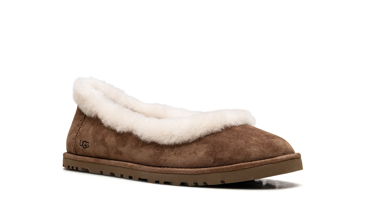 UGG Zora Ballet Flats - Chestnut Brown with Cream Plush Trim
