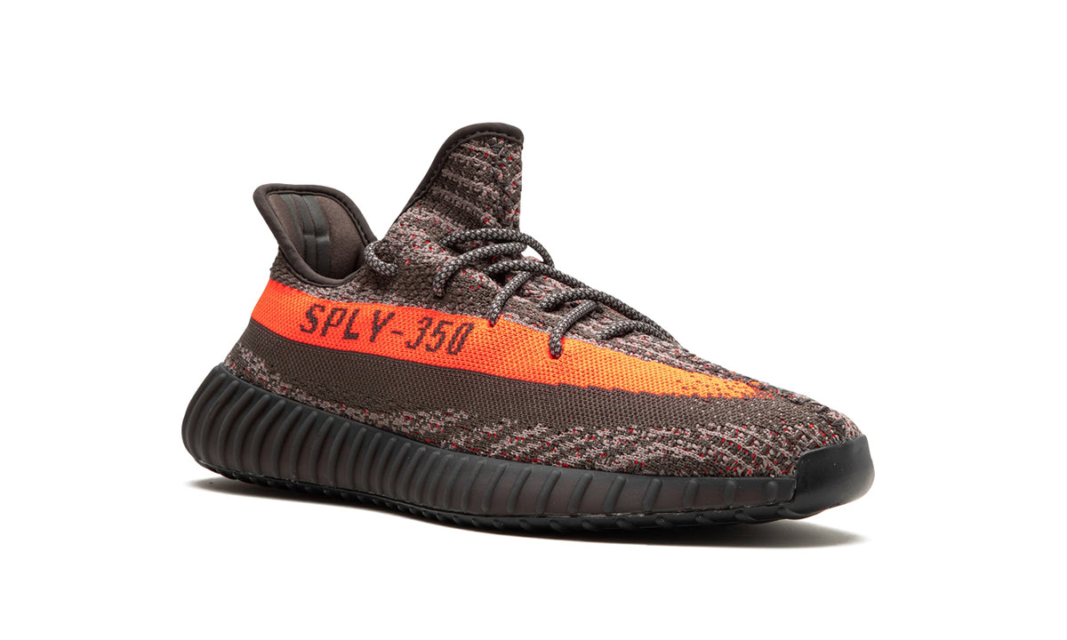 adidas Yeezy Boost 350 V2 Sneakers - Dark Grey and Black with Orange Stripe