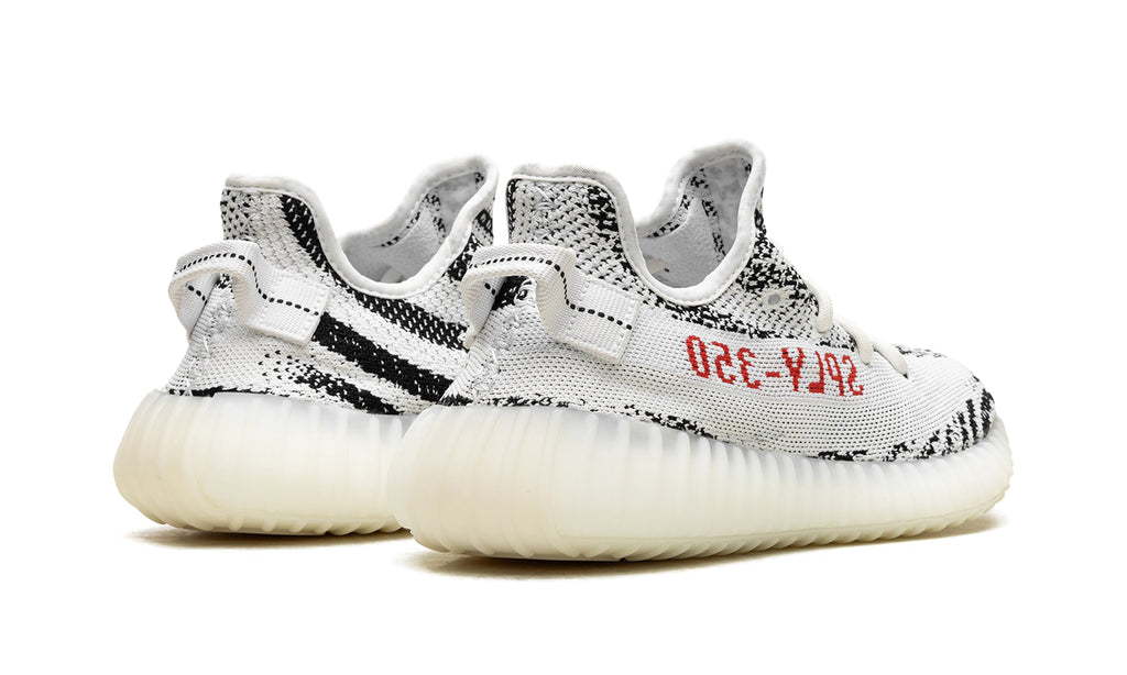 adidas Yeezy Boost 350 V2 Sneakers - White and Black Zebra Pattern with Red Lettering