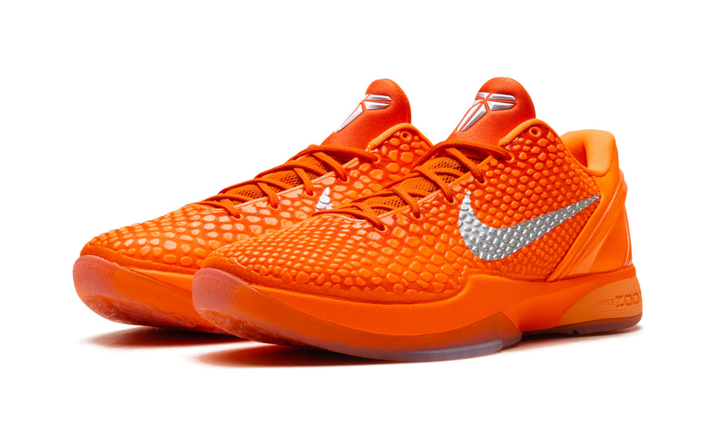 Nike Kobe 6 Sneakers - Bright Orange with Silver Swooshes and Scale-Textured Upper