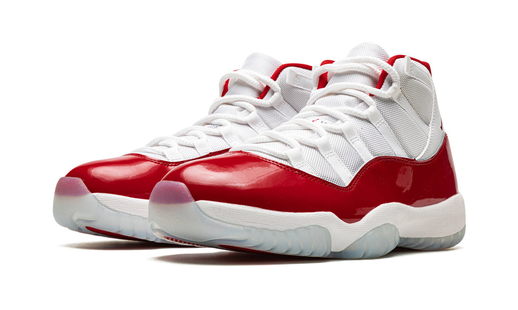 Air Jordan 11 Retro High-Top Sneakers - White and Red with Glossy Overlays