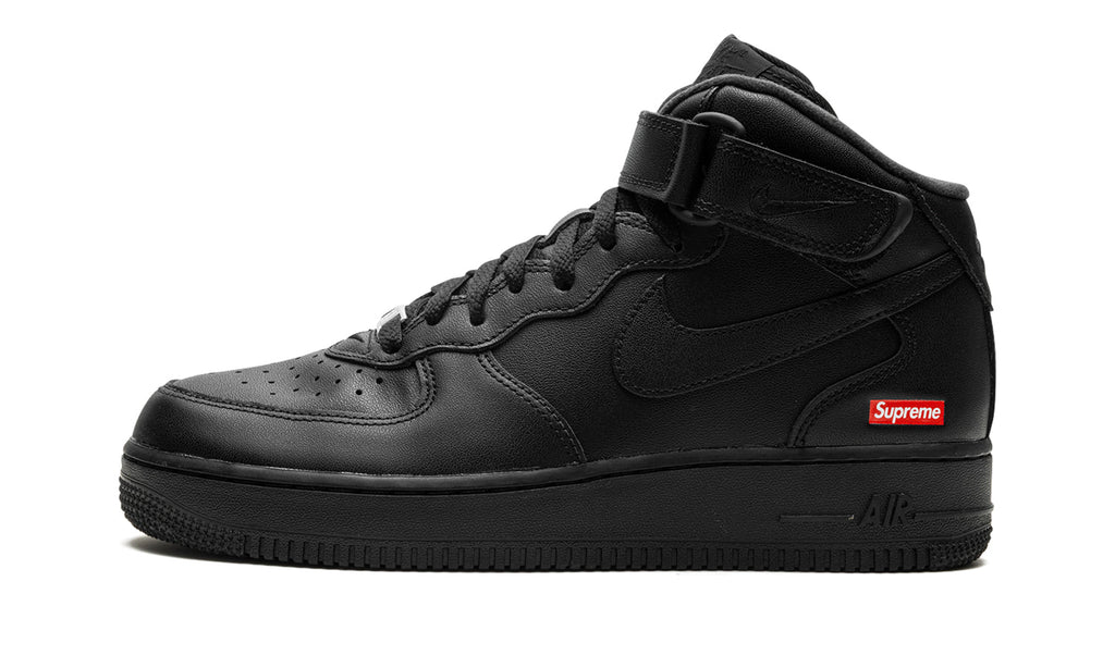 Supreme x Nike Air Force 1 Mid Sneakers - Black with Red Box Logo