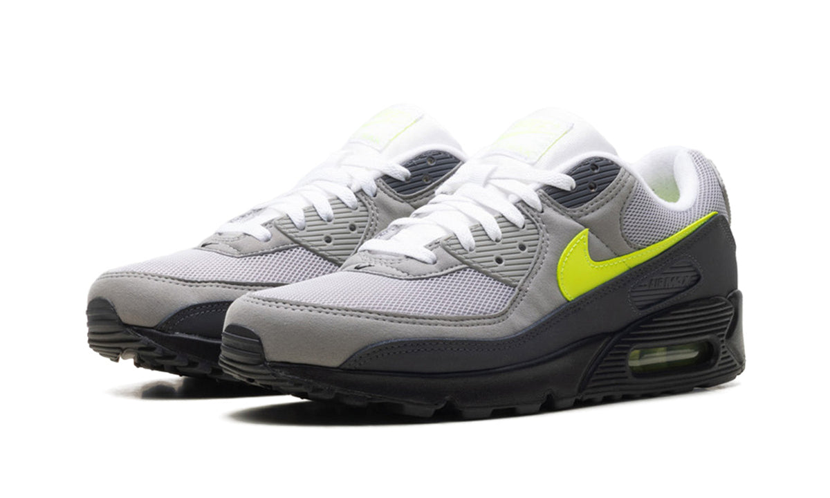 Nike Air Max 90 Sneakers - Grey and Black with Neon Yellow Accents