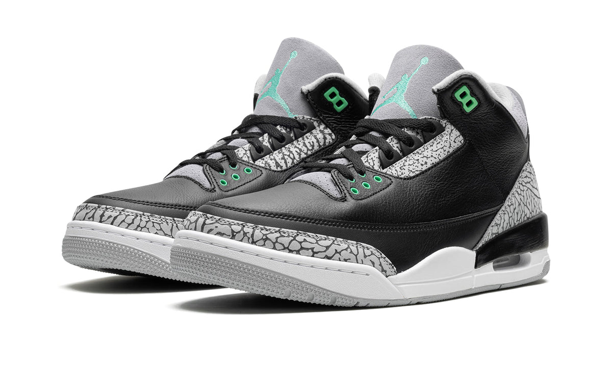 Air Jordan 3 Retro Sneakers - Black and Grey with Mint Green Accents