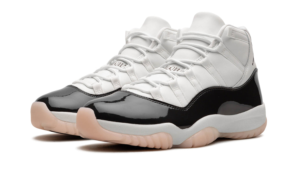 Air Jordan 11 Retro High-Top Sneakers - White and Glossy Black with Pale Peach Outsole