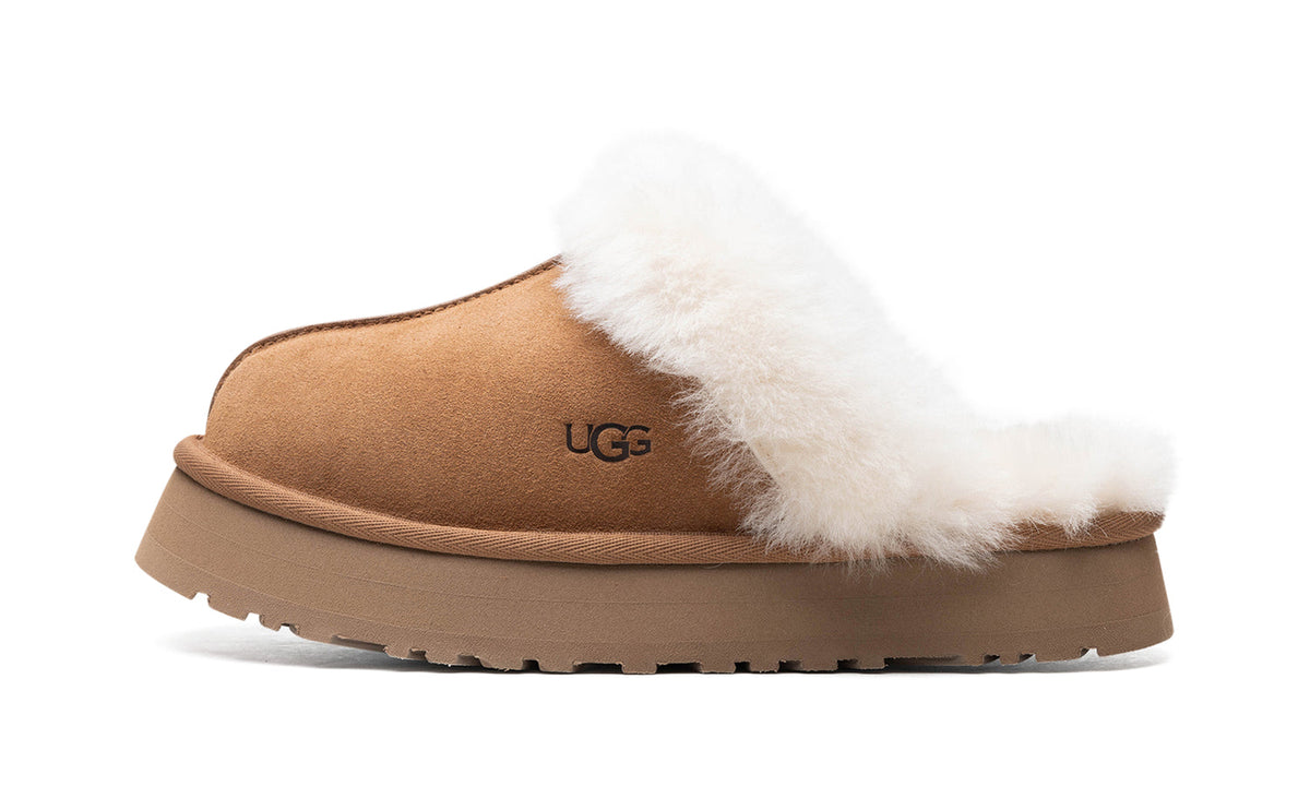 UGG Disquette Platform Slippers - Chestnut Brown with Cream Trim