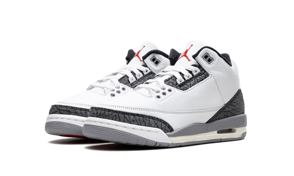 Air Jordan 3 Retro Sneakers - White/Grey with Elephant Print and Red Accents