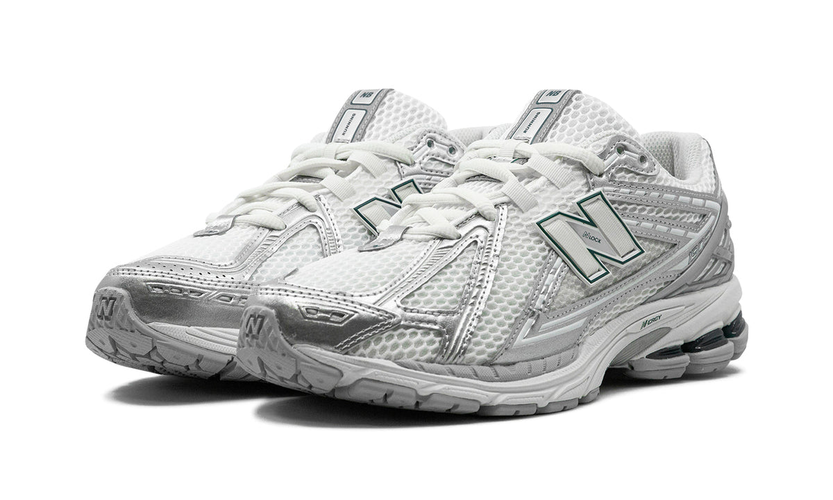 New Balance 1906R Sneakers - White/Metallic Silver with Dark Green Accents