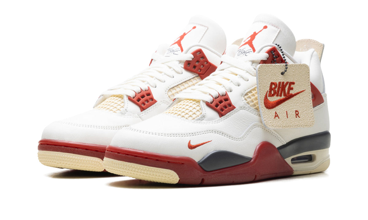 Air Jordan 4 Sneakers - White and Red with Cream and Charcoal Accents
