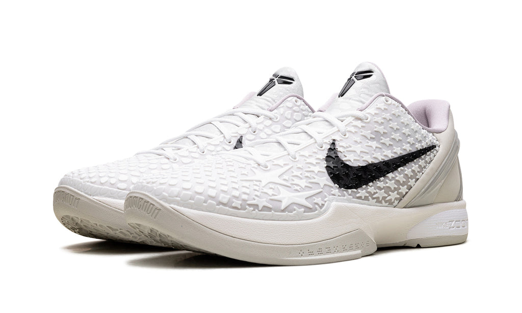 Nike Kobe 6 Sneakers - White with Raised Star Texture and Black Swooshes